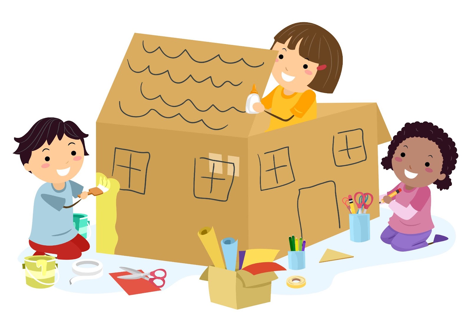 أطفال يصنعون منزلاً من الورق