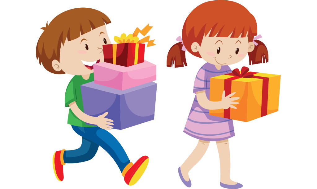 أطفال يحملون هدايا