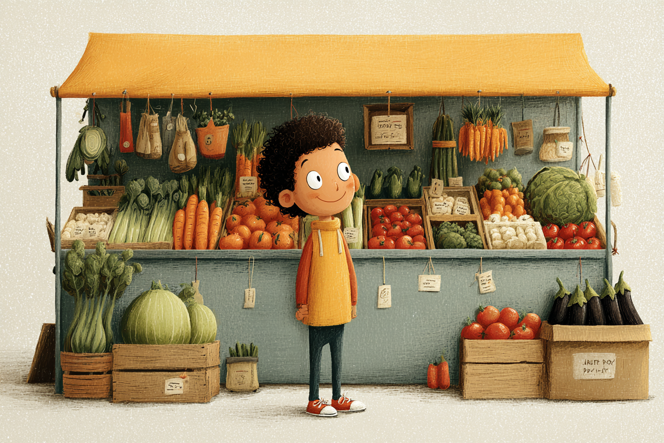 طفل يشتري الخضروات
