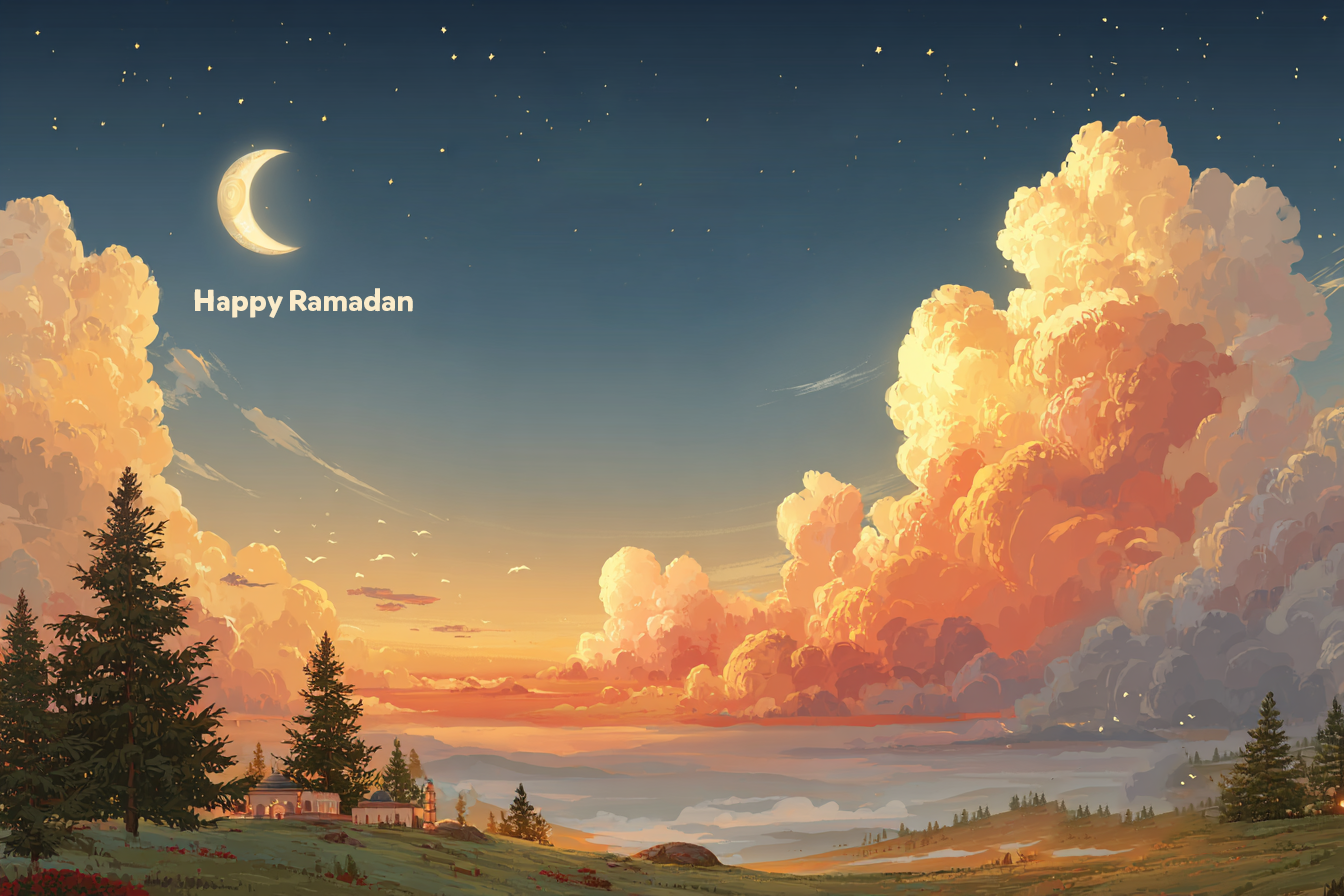 صور رمضانية ملونة ومبهجة مصممة للأطفال، تحتوي على نجوم وأهلة وفوانيس وشخصيات مبتسمة، مع تحيات بسيطة بالإنجليزية مثل “Happy Ramadan!” أو “Have a joyful Ramadan”، مع خطوط مرحة وألوان زاهية لإضفاء جو من البهجة والسرور.