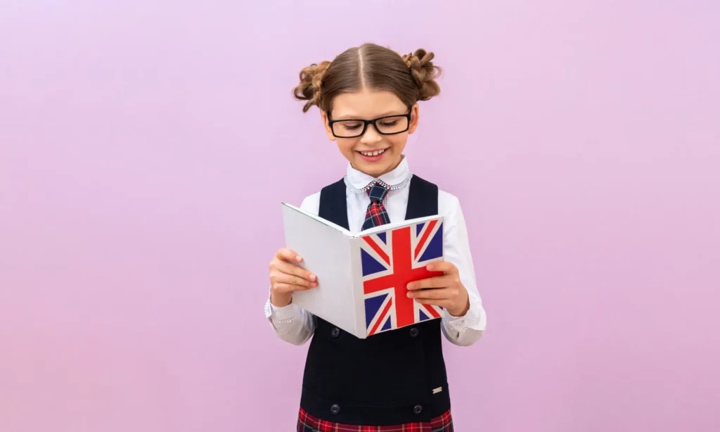 Kid girl reading english book