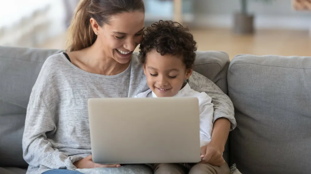 Mom and child learning on a computer