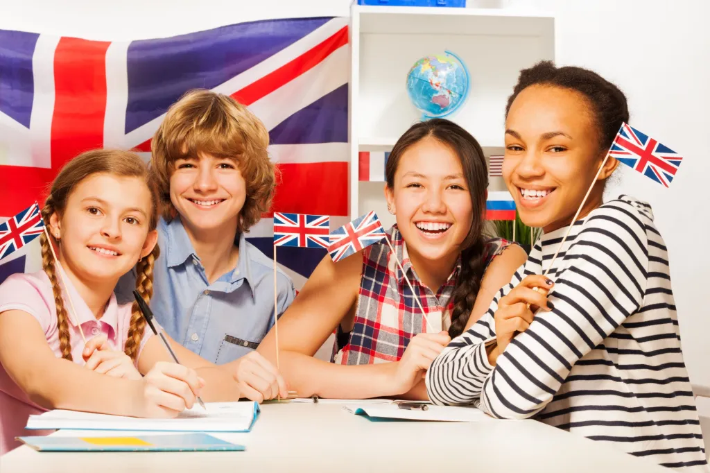 Group of children learning english