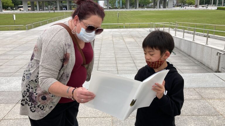 A Novakid third-grade student gives tours in English in Hiroshima