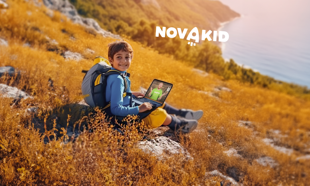 A photo of a child taking an English lesson at Novakid online school during holidays.