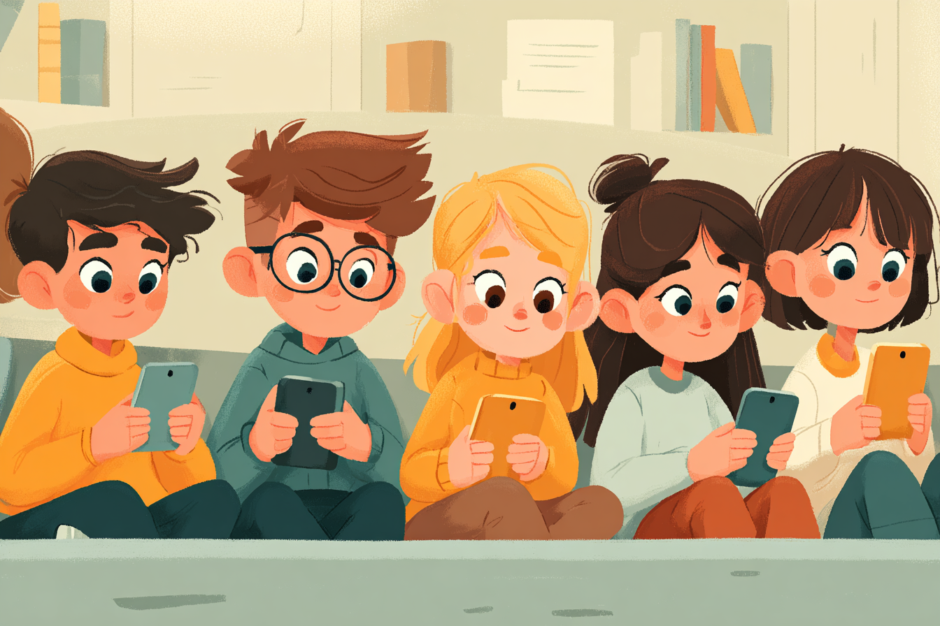 Děti se na mobilu učí nová anglická slovíčka