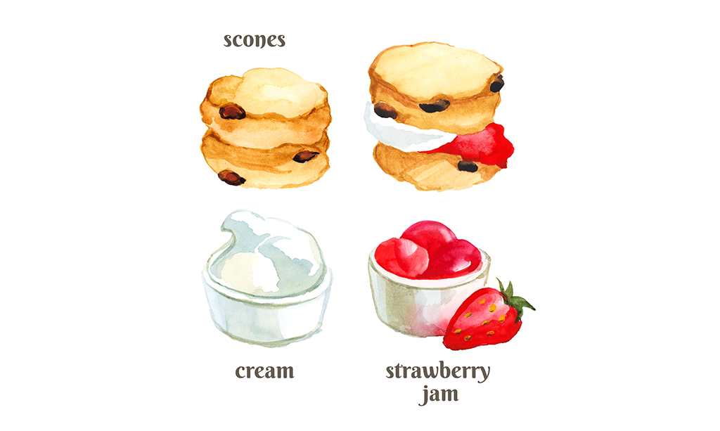 Scones mit Sahne und Marmelade