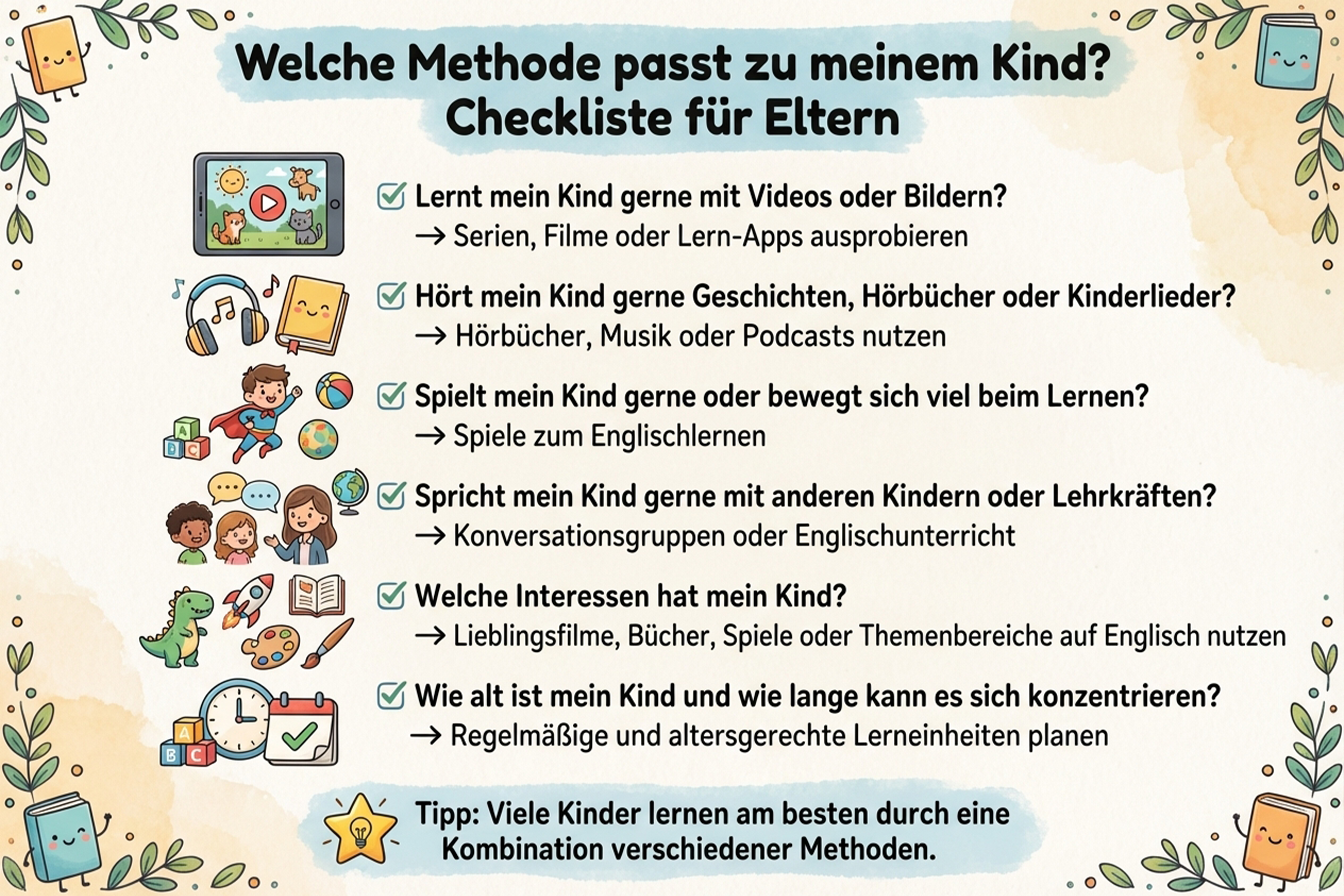 Checkliste: Welche Lernmethode Englisch Kinder