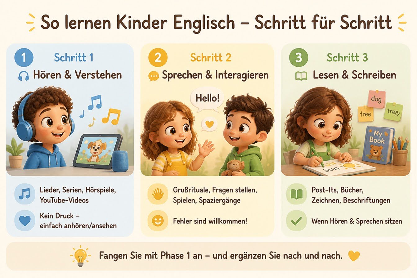 Englisch im Alltag lernen mit Kindern- 3 Phasen