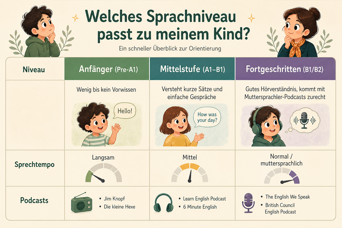 englische Podcasts für Kinder nach Sprachniveau