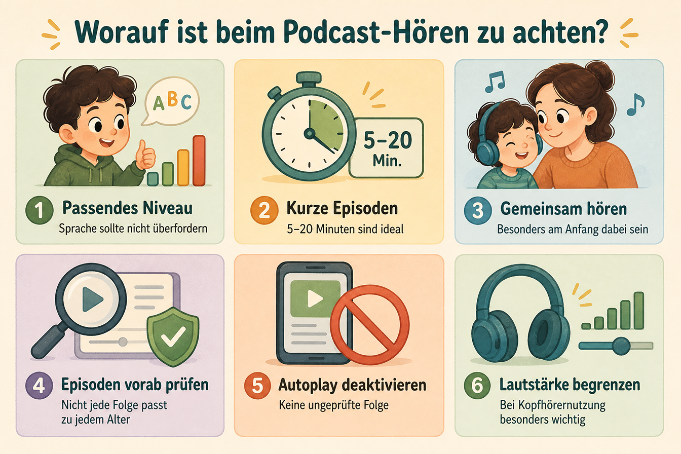 Infografik: Worauf Eltern achten sollten, wenn ihre Kinder mit Podcasts Englisch lernen