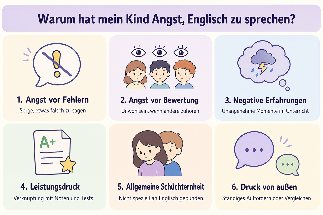 Infografik: Verschiedene Gründe, warum Kinder Angst haben, Englisch zu sprechen