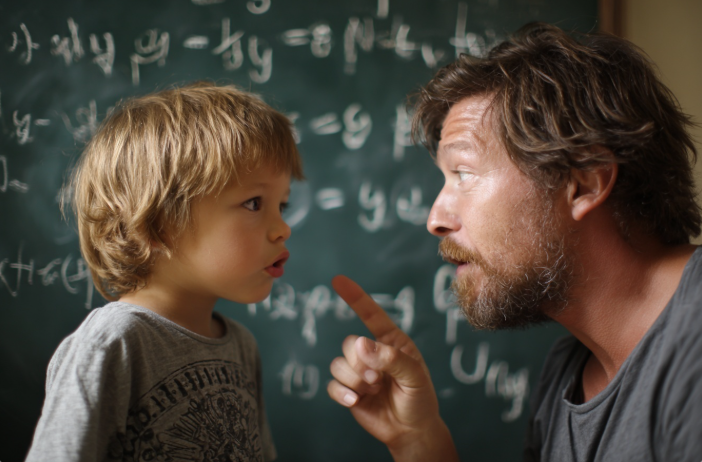 Un profesor enseñando a un alumno si usar el presente simple o el presente continuo en inglés