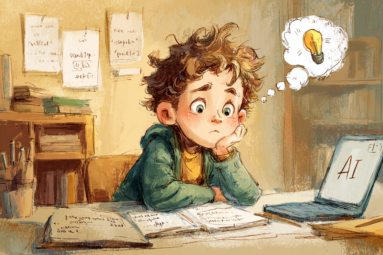 Una imagen de un niño negándose a utilizar Chat GPT para hacer sus deberes de ingles.