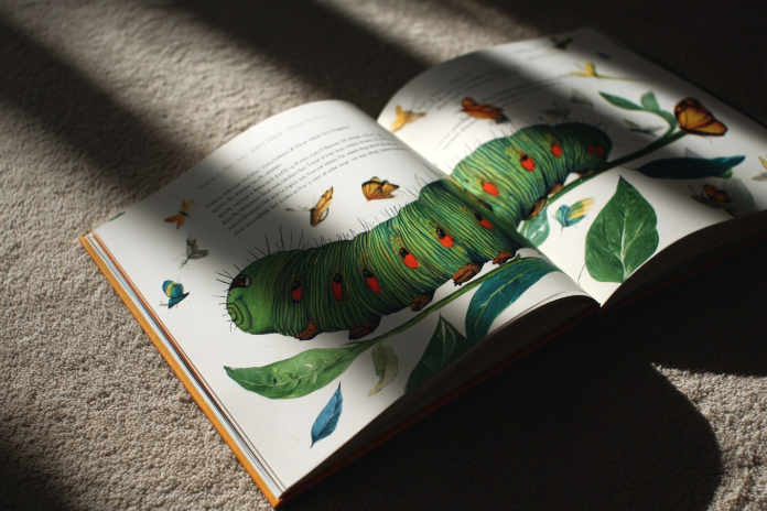 Una imagen del famoso libro para niños en inglés The Very Hungry Caterpillar – Eric Carle