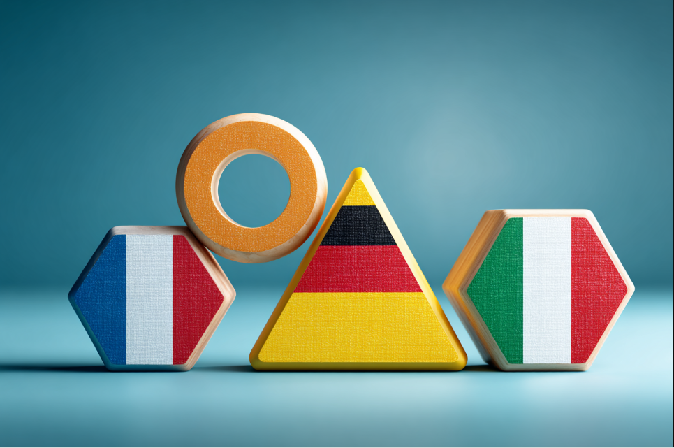 Una imagen con varias formas geométrica y varios colores simulando distintas banderas de países