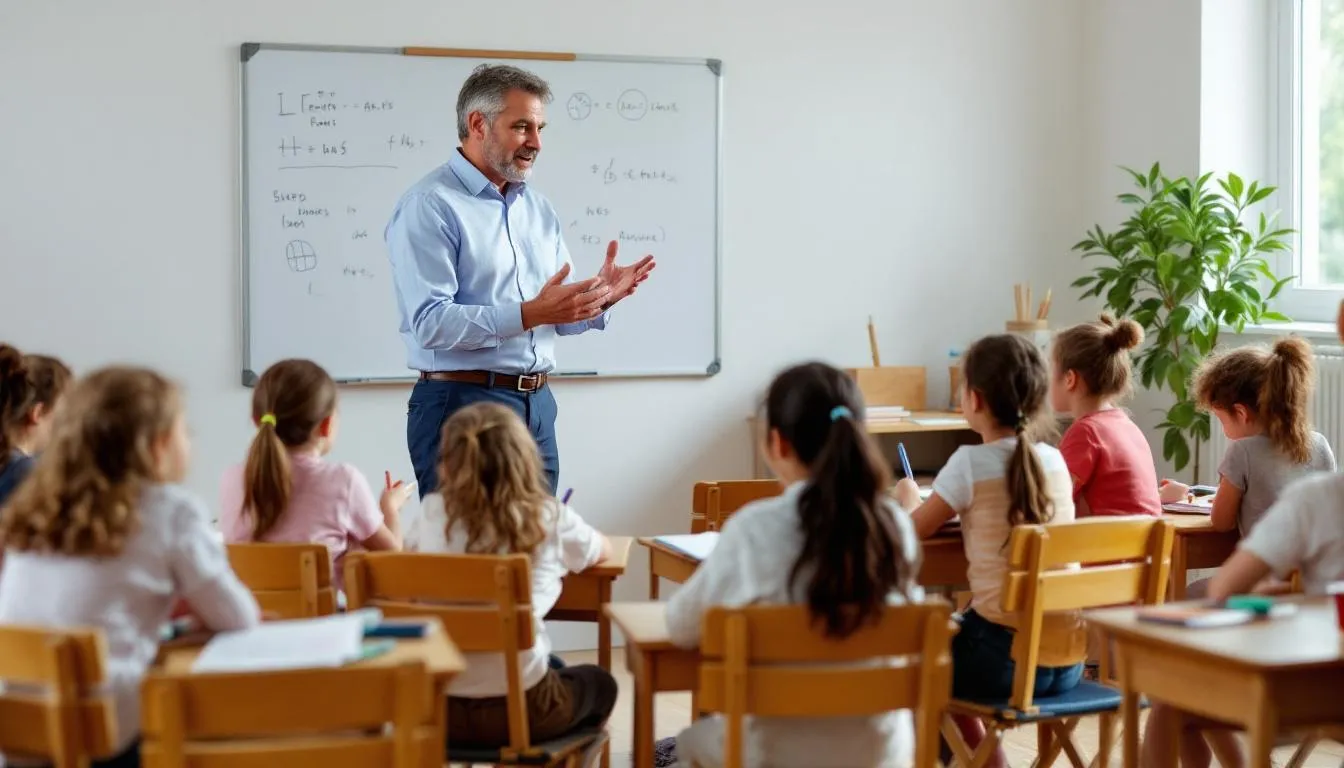 Un profesor enseñando los sinónimos de because en inglés a un grupo de alumnas