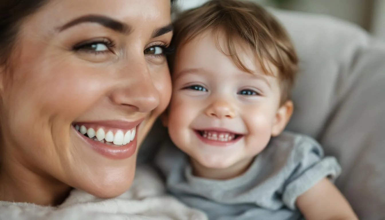 Una madre sonriente y feliz de poder aplicar estrategias efectivas para criar niños responsables