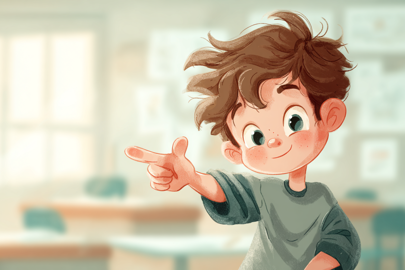 Un niño usando un pronombre demostrativo para indicar un objeto