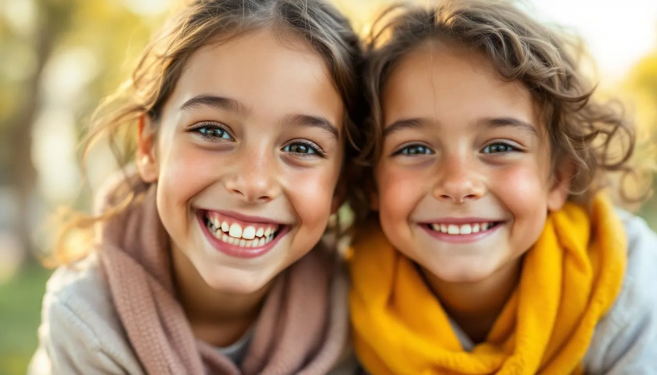 Dos niños sonrientes conversan animadamente mientras intentan mejorar la fluidez en inglés