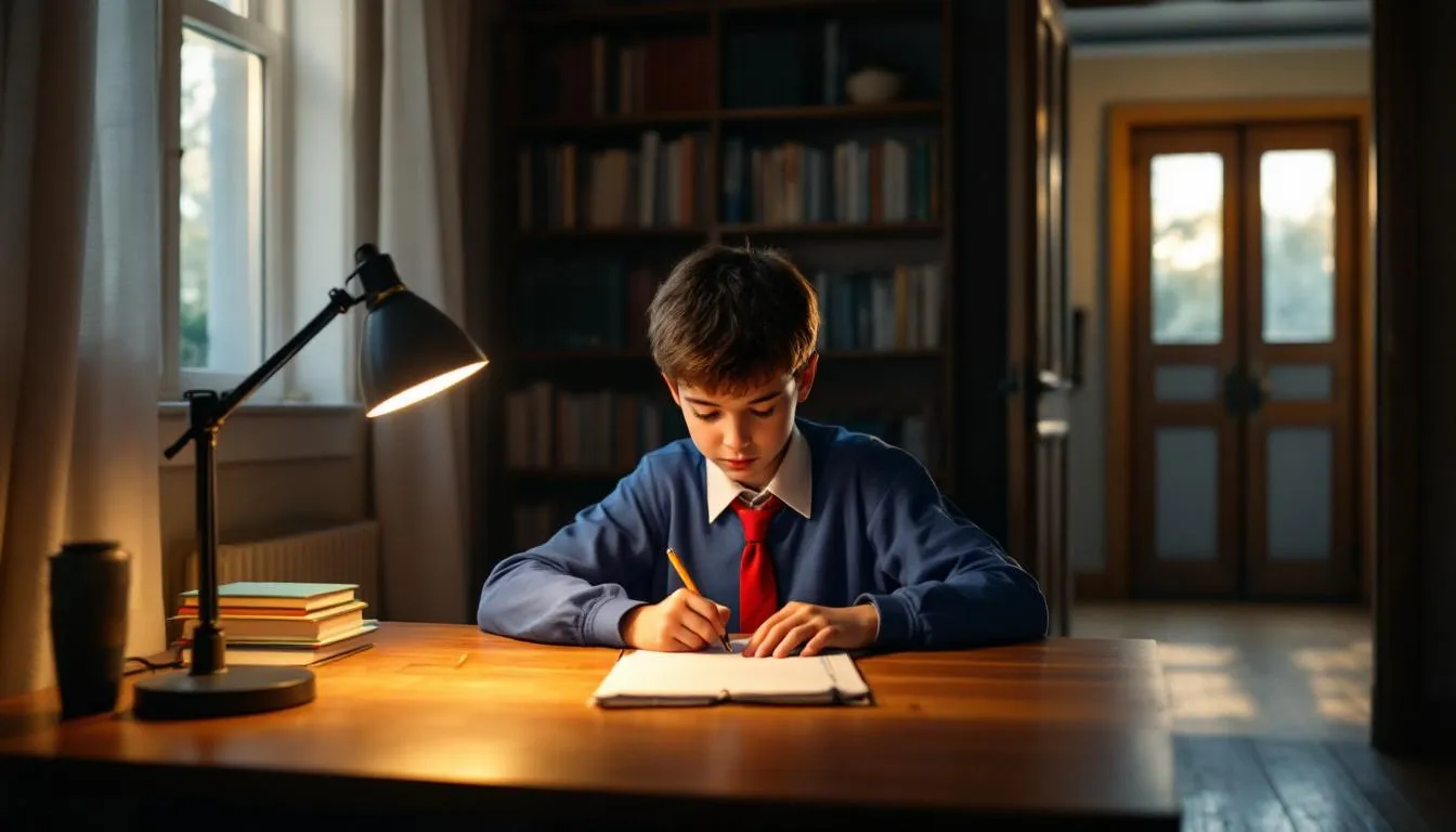 Un niño estudiando gramática inglesa