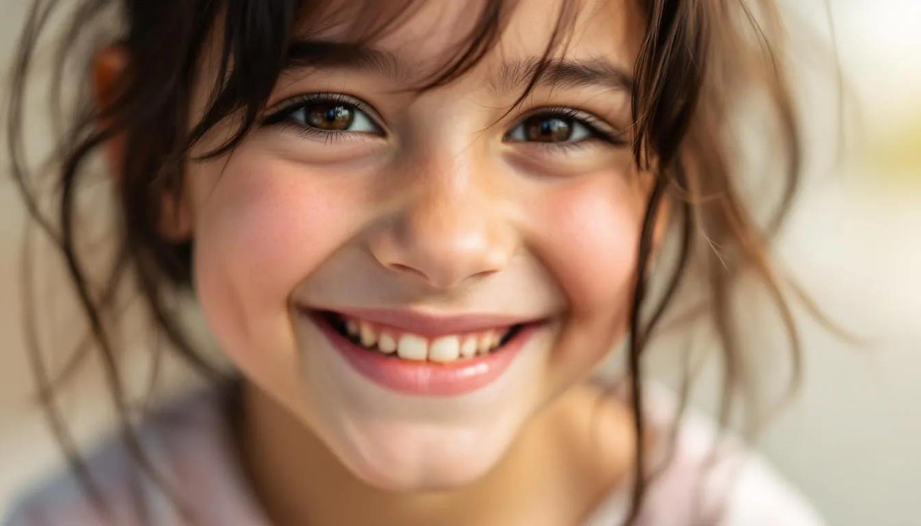 Una niña sonriente por saber deletrear palabras difíciles en inglés