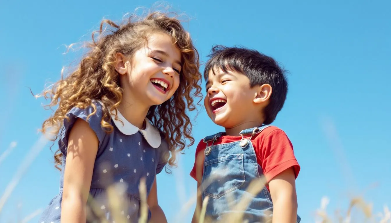 Una niña y un niño conversan felices en un ambiente amigable, mostrando la alegría del intercambio de idiomas