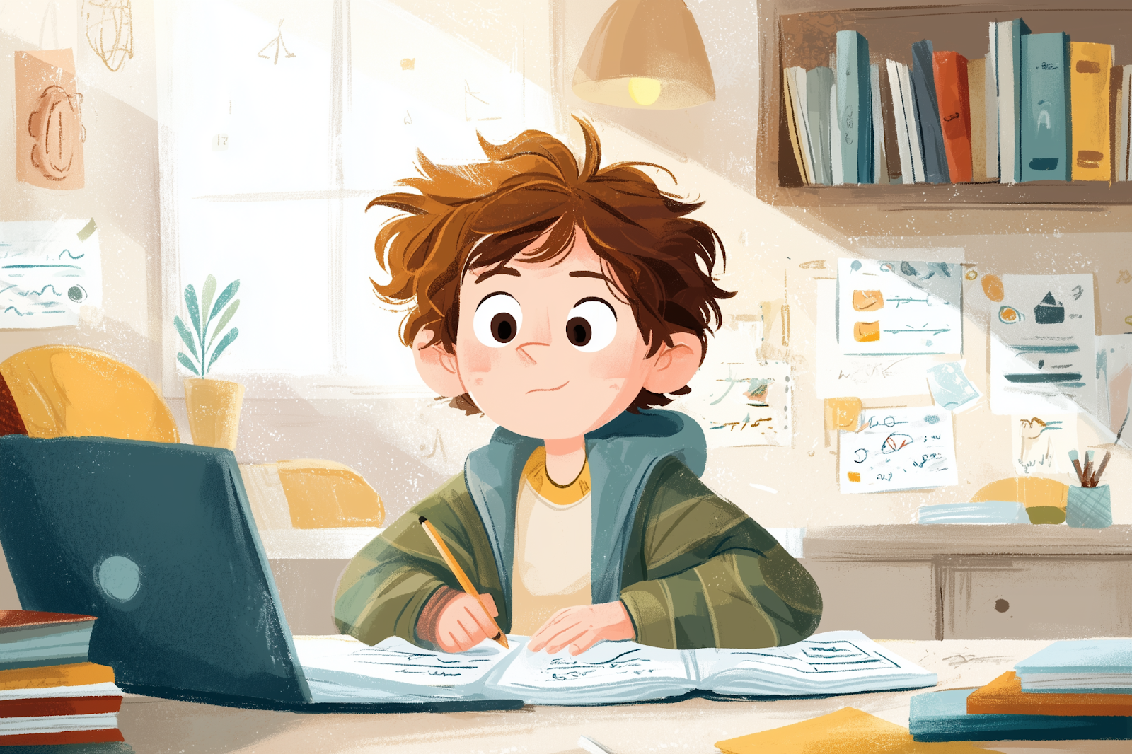 Un estudiante de séptimo grado estudiando