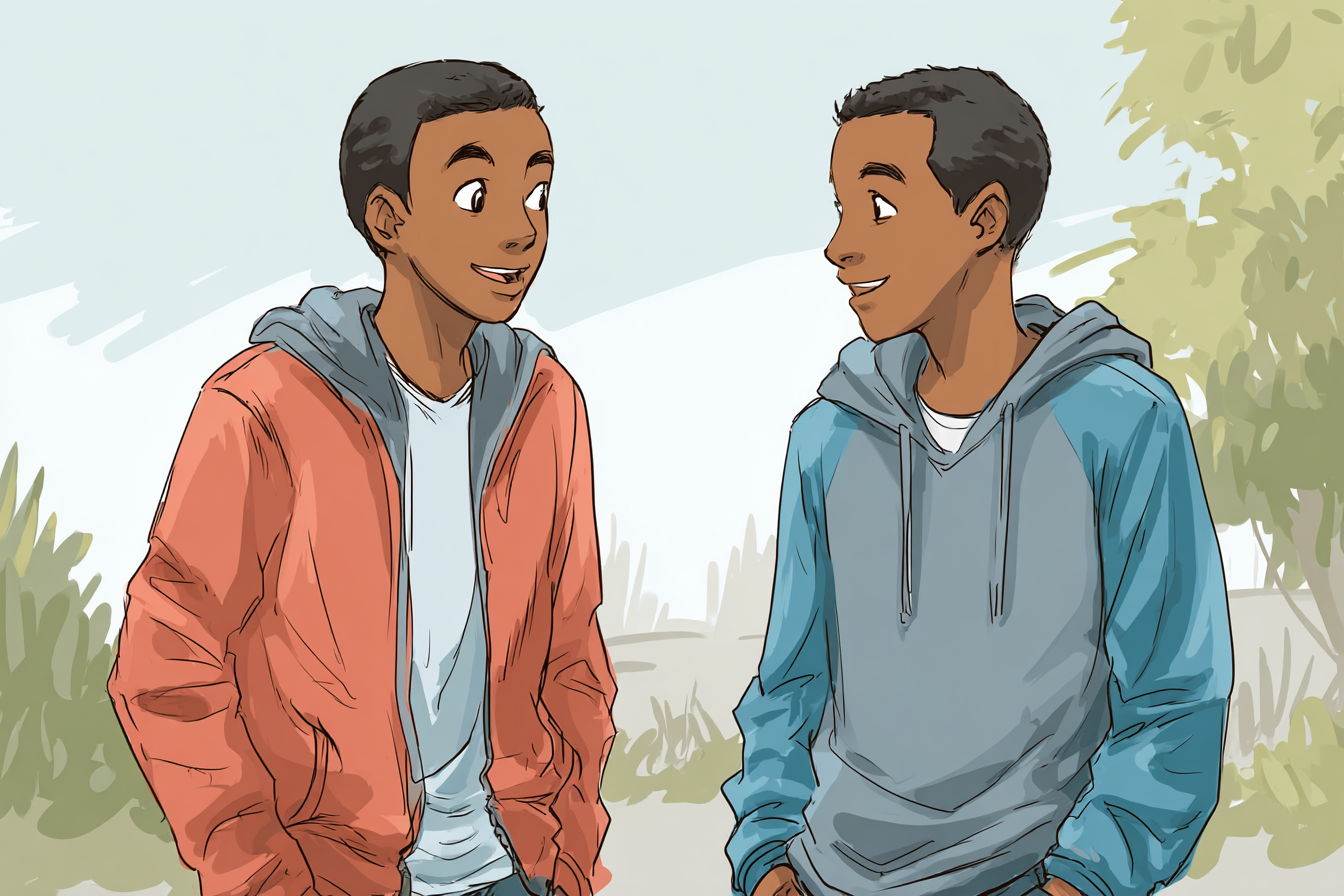 Dos jóvenes colombianos de décimo grado hablan entre ellos en inglés