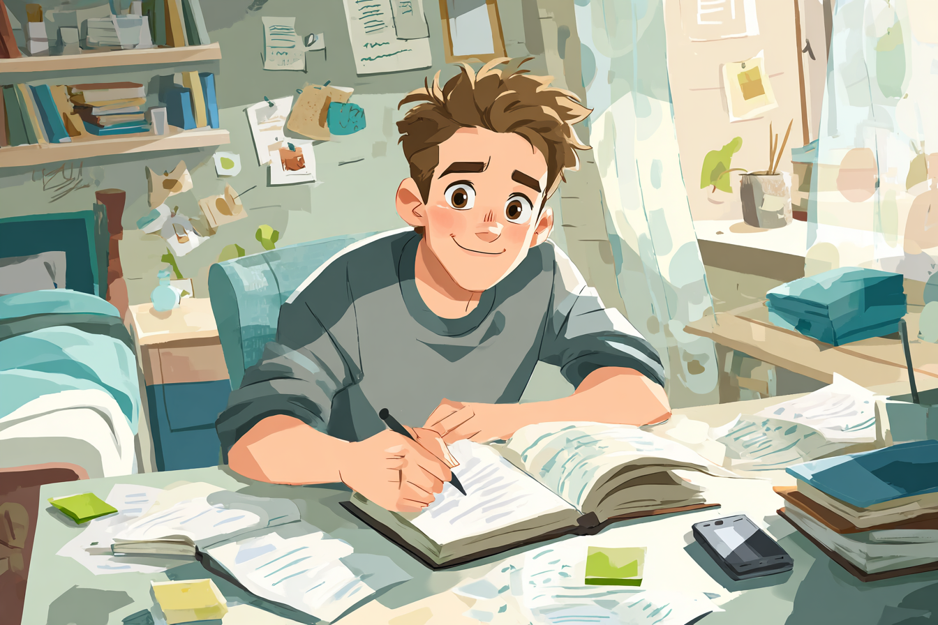 Un estudiante de décimo grado estudiando