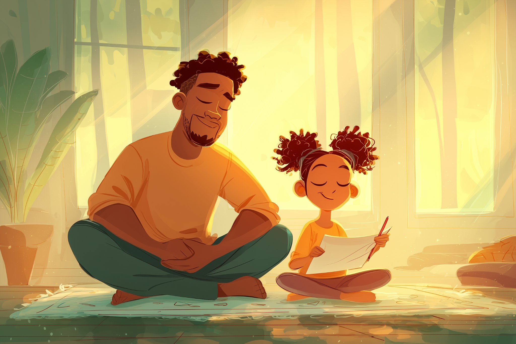 אב וביתו יושבים על שטיח