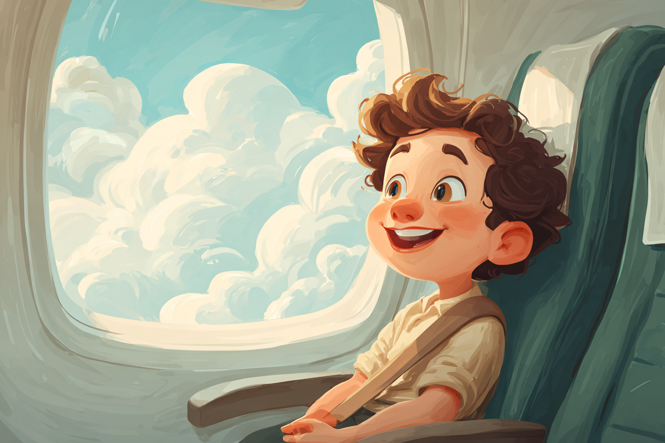 ילד יושב ליד חלון במטוס