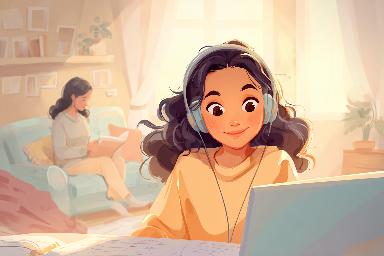 לדה מאזינה בהנאה ללימודיה