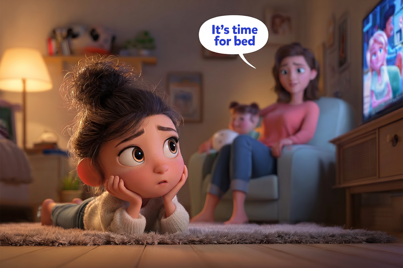 una mamma dice a una bambina che è ora di andare a dormire