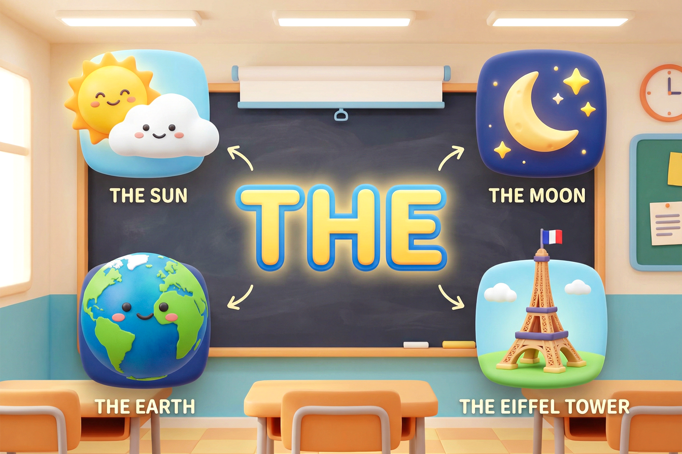 Lavagna- con-scritta-the-sun-the-moon-the-earth-the-eiffel-tower