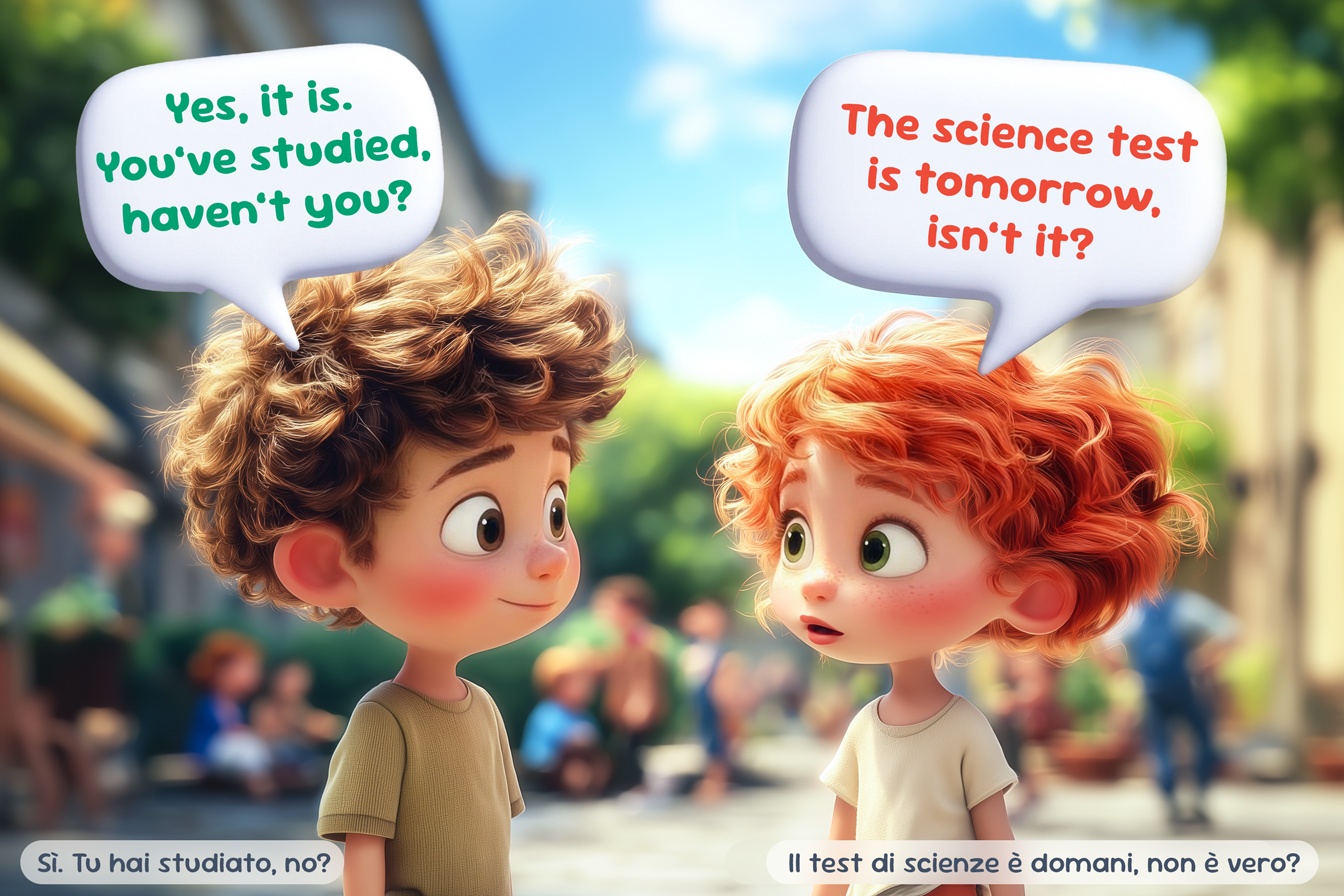 Illustrazione del dialogo fra due bambini: Lily: