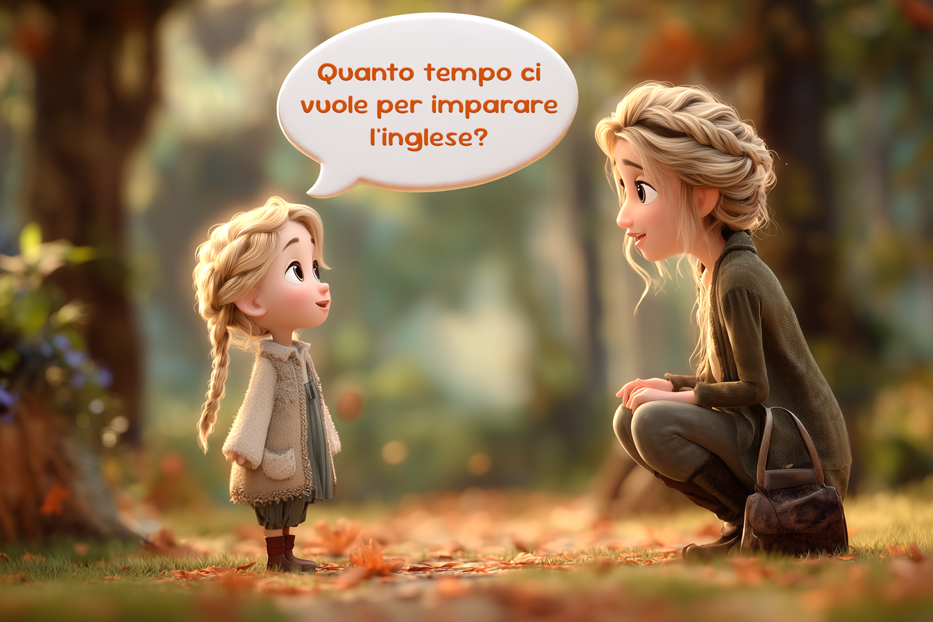 Una bambina chiede alla sua mamma: Quanto tempo ci vuole per imparare l'inglese?