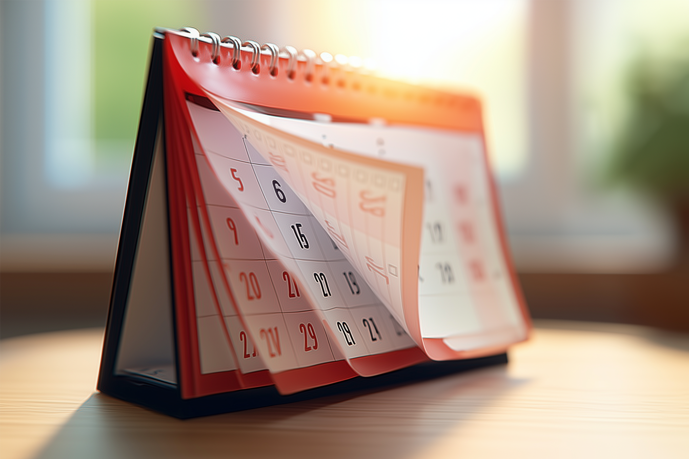 Immagine di un calendario i cui fogli cadono via uno dopo l'altro, per illustrare quanto tempo ci vuole per imparare l'inglese con Novakid Italia