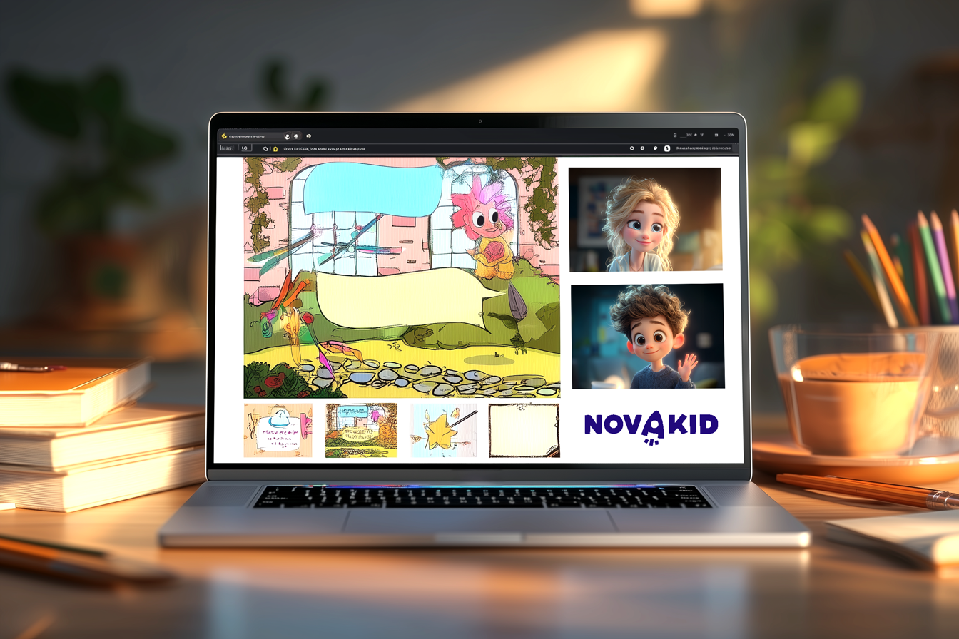 Disegno di una schermata della piattaforma Novakid durante una lezione di inglese online