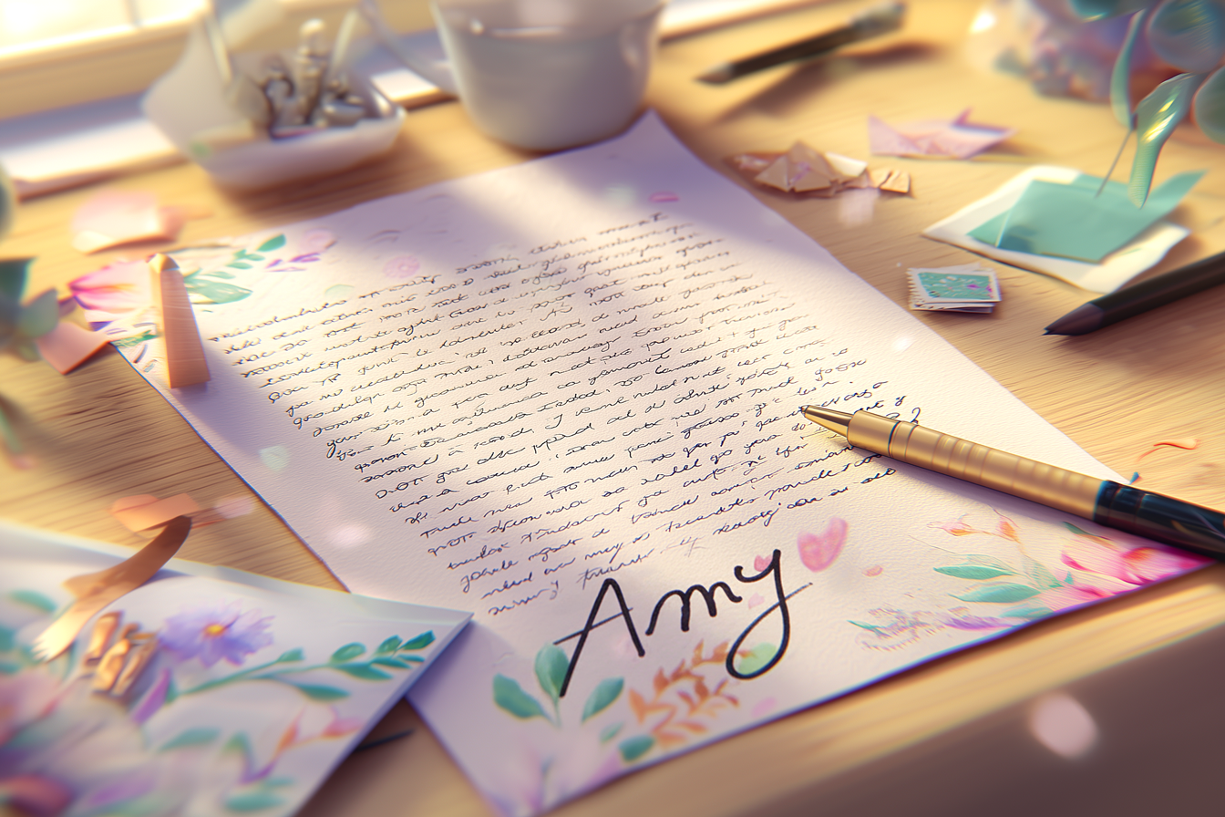 Vediamo una lettera scritta a mano e alla fine si legge bene la firma: Amy ð