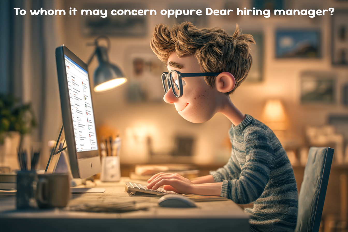 Un ragazzo davanti al pc sta scrivendo una mail in inglese. Si chiede: To whom it may concern oppure Dear hiring manager?