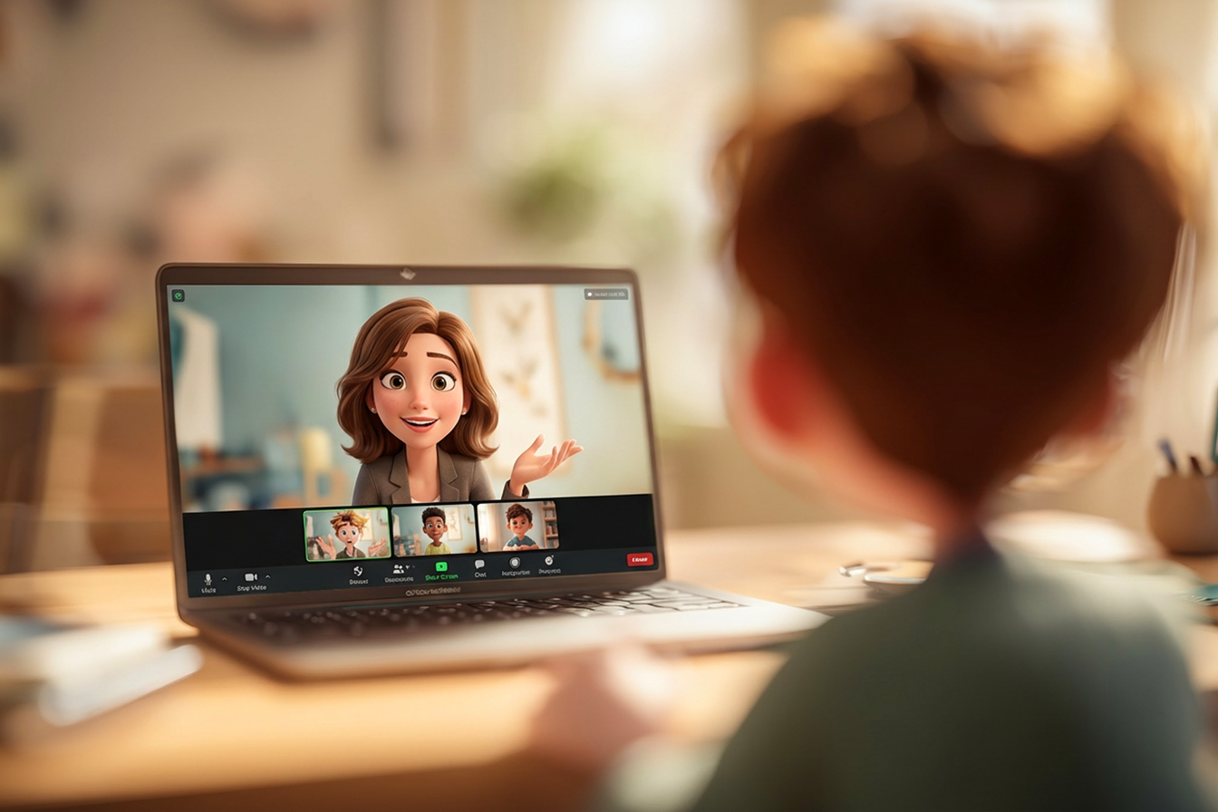 Bambino segue una lezione online