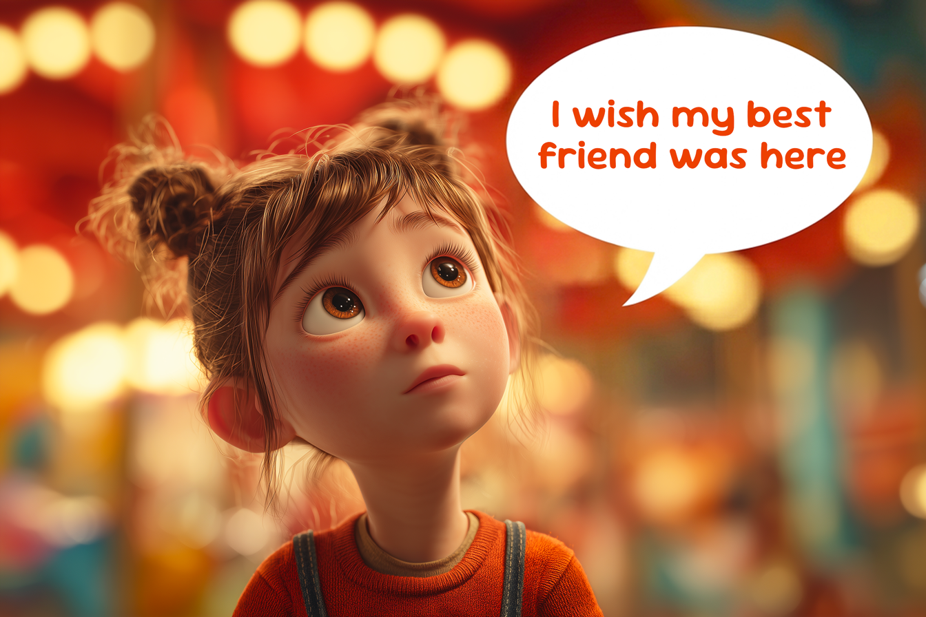 bambina pensa “I wish my best friend was here”