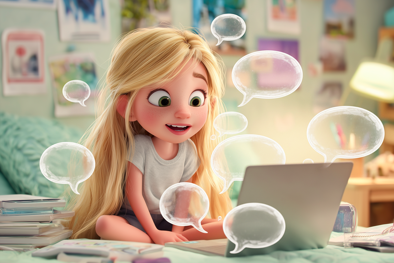 bambina al computer lezione di gruppo online