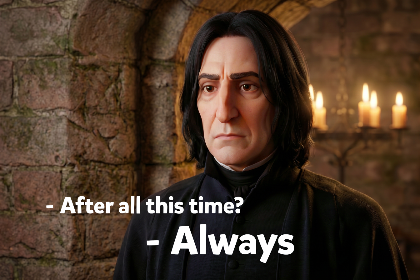 Vediamo Severus Piton che dice: After all this time? Always, una delle frasi Harry Potter più famose