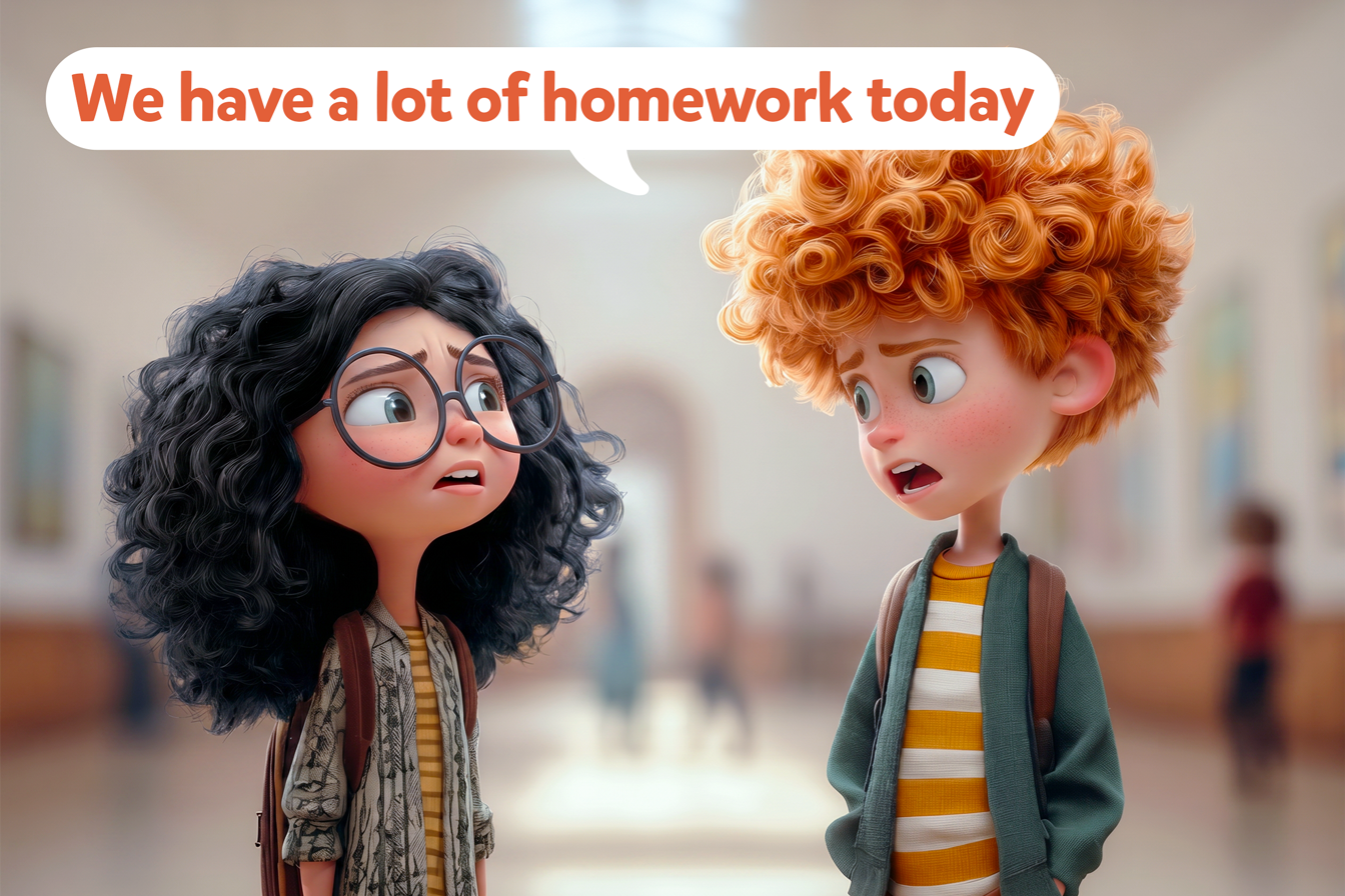 Bambino dice “ we have a lot of homework”