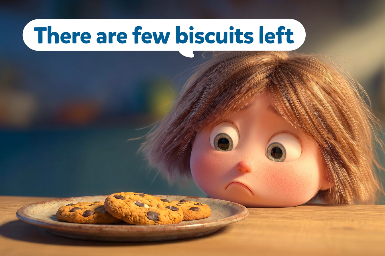 Bambine guarda biscotti e pensa “ there are a few biscuits left”