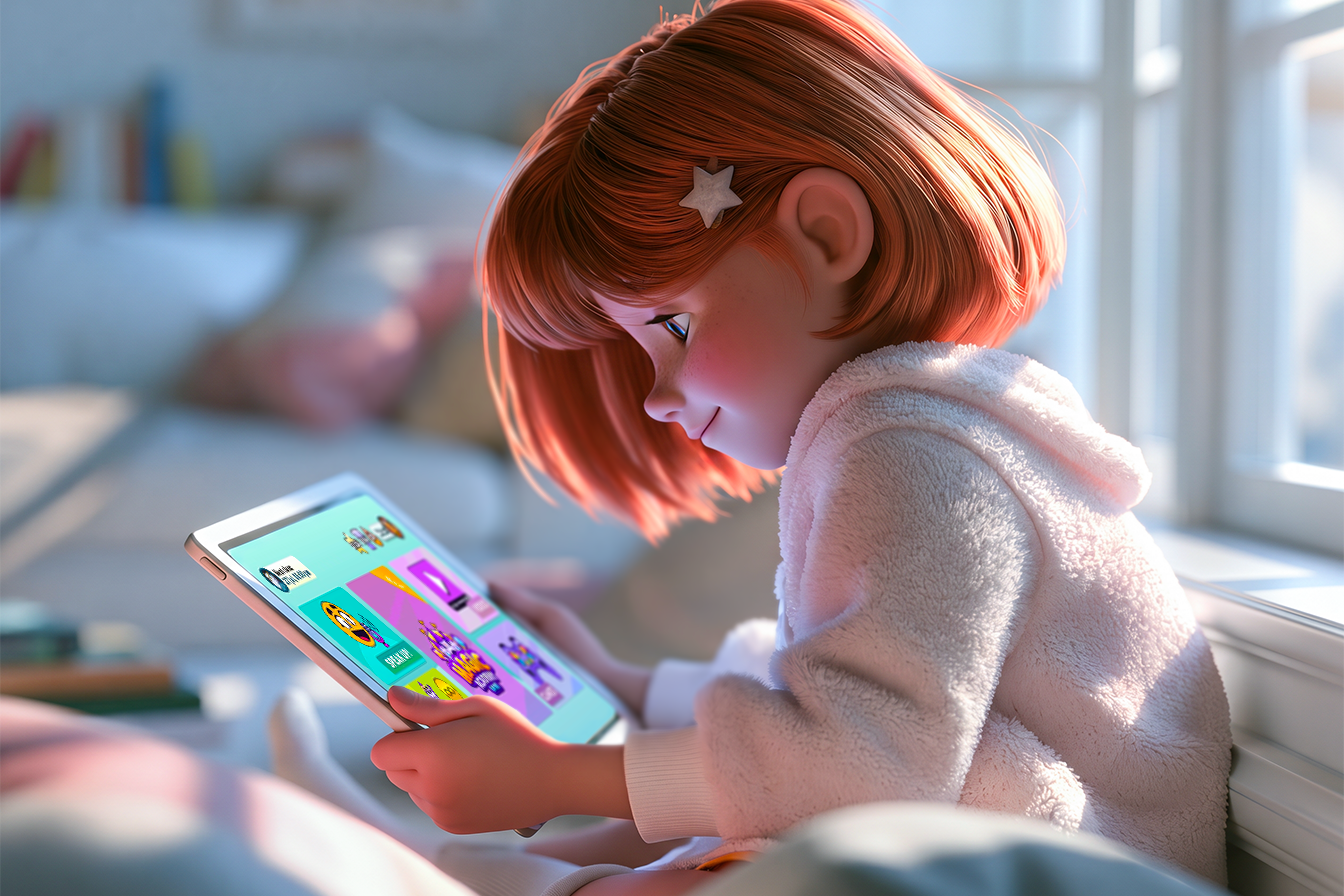 Una bambina sta facendo lezione sull' app Novakid
