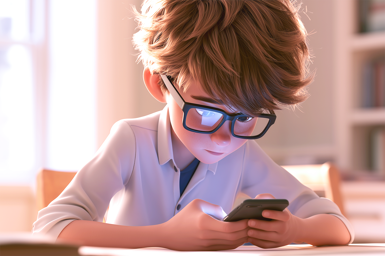 Un ragazzo di circa 12 anni sta utilizzando un' app per ampliare il vocabolario di inglese