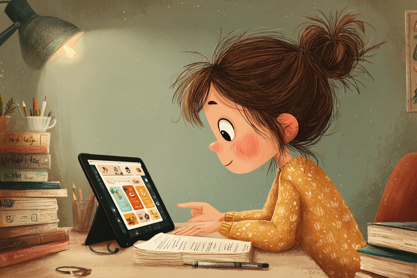 dziecko uczestniczące w lekcji angielskiego online wspieranej narzędziami sztucznej inteligencji